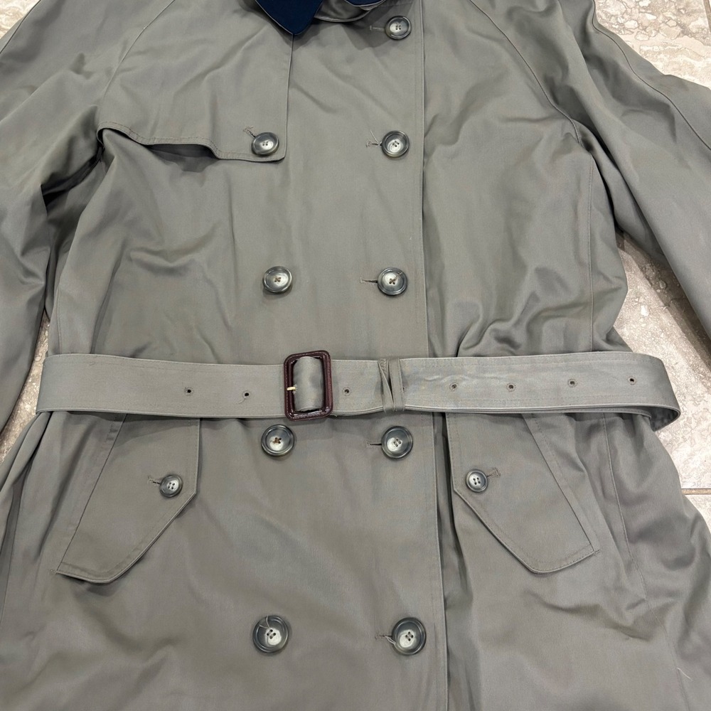 Lauren Ralph Lauren Olive Green Trench Coat with Navy Collar - Picture 4 of 16